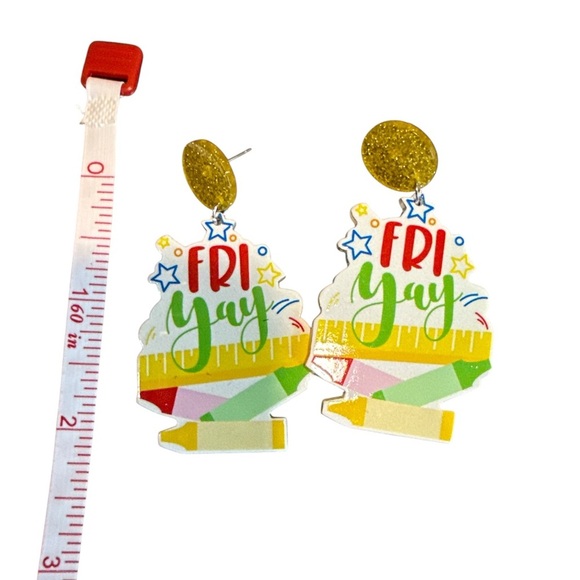 3/$20 Colorful Fri Yay Earrings with Glitter - Picture 2 of 7